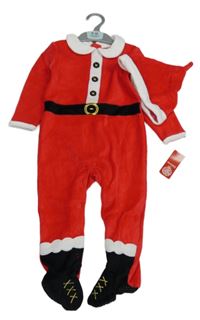 Nové - 2set - Červený sametový overal + čepice - Santa  Dunnes stores