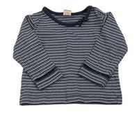 Tmavomodro-bílo-stříbrné pruhované triko s mašlí Mini Mode