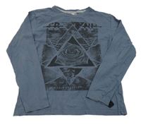 Tmavošedé triko s růží a potiskem