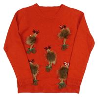 Červený třpytivý svetr se soby St. Bernard