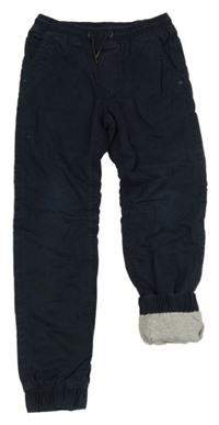 Tmavomodré plátěné podšité cuff kalhoty 