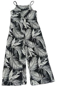 Černo-bílý žebrovaný kalhotový culottes overal s lístečky H&M