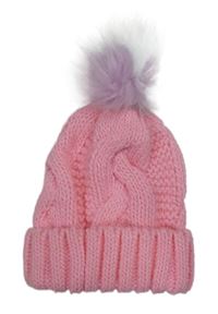 Růžová pletená čepice s bambulí 