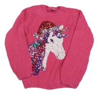 Růžový žinylkový svetr s jednorožcem Tu