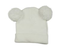 Bílá pletená čepice s bambulemi