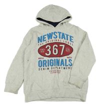 Světlešedá melírovaná mikina s nápisy a číslem a kapucí C&A