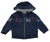 Tmavomodrá propínací mikina s nápisem a kapucí Mayoral