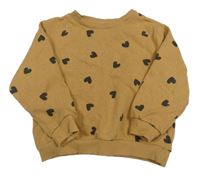 Hnědá oversize mikina se srdíčky H&M