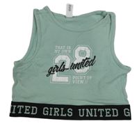 Světlekhaki crop top s nápisem Page one young