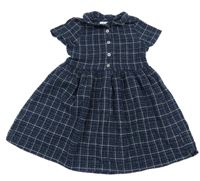 Tmavomodro-bílé kostkované šaty s límečkem Next