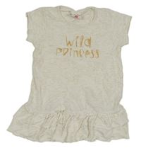 Smetanovo-zlatá žíhaná tunika s nápisem a volánky Topolino