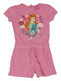 Růžový bavlněný kraťasový overal s Arielou Disney