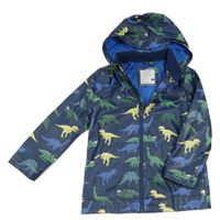 Tmavomodrá nepromokavá jarní bunda s dinosaury a kapucí Primark