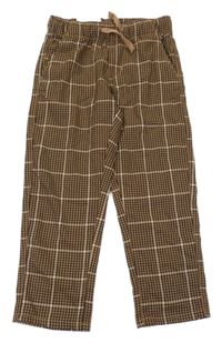 Nové - Hnědo-béžové kostkované vzorované relaxed PULL ON kalhoty H&M