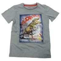 Šedé melírované tričko s dinosaurem Tu