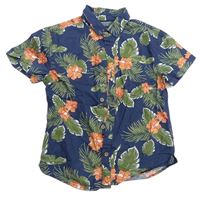 Tmavomodrá květovaná košile Primark