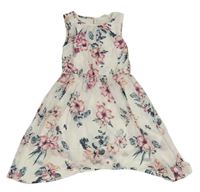 Bílé šifonové šaty s květy H&M