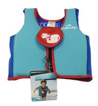 Nové - mátovo-tmavomodro-červená plovací vesta s velrybami Decathlon