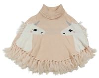 Broskvové svetrové pončo s jednorožci a třásněmi H&M