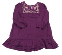 Purpurové plátěné šaty s výšivkou H&M