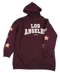 Vínová dlouhá mikina s nápisem a kapucí Page one young