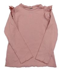 Růžové žebrované triko s hvězdičkou a volánky F&F