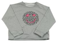 Šedá melírovaná mikina se smajlíkem 