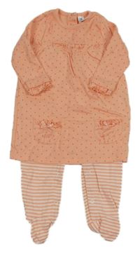 Broskvové bavlněné šaty s puntíky a všitým overalem Topomini