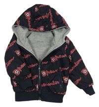 Tmavomodrá šusťáková obustranná zatelená bunda s míči a kapucí MG kids