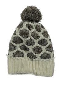 Smetanovo-hnědá vzorovaná podšitá čepice s bambulí 