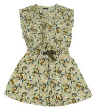 Khaki-bílo-oranžové květované šaty s tygry Okaidi 