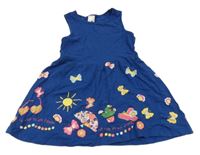 Tmavomodré bavlněné šaty s motýly C&A