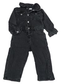 Tmavošedý riflový kalhotový overal s límečkem Zara