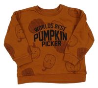 Rezavá mikina s dýněmi a nápisem Matalan