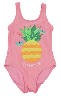 Neonově růžové jednodílné plavky s ananasem H&M
