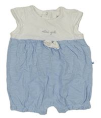 Světlemodro-bílý bavlněný kraťasový overal s mašlí Blukids