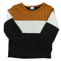 Černo-bílo-medový žebrovaný svetr 