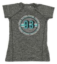 Šedo-černé melírované sportovní tričko s číslem a nápisy Ergeenomix 