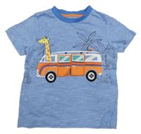 Modro-bílé melírované tričko s autobusem F&F