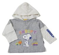 Šedo-bílá mikina se Snoopym a kapucí 