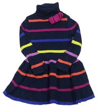 Tmavomodro-barevné pruhované žebrované svetrové šaty s mašlí rolákem miss mona MOUSE