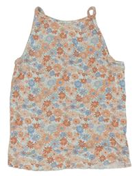 Bílo-barevný květovaný žebrovaný crop top George