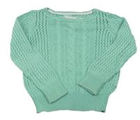 Světletyrkysový ažurový žebrovaný vzorovaný crop svetr H&M