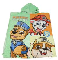 Zeleno-oranžovo-světležlutá froté pončo osuška s PAW PATROL a kapucí PRIMARK