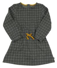 Tmavošedo-zlato-bílé kostkované melírované šaty s mašlí OKaïdi