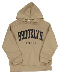 Hnědobéžová mikina s nápisy a kapucí 