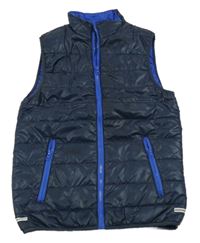 Tmavomodrá prošívaná šusťáková zateplená vesta 