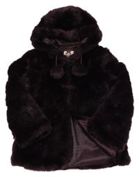 Mahagonový kožešinový podšitý kabát s bambulemi a kapucí M&S