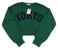 Nové - tmavozelená crop mikina s nápisem PRIMARK