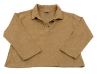 Hnědý melírovaný úpletový oversize crop svetr s límečkem ZARA